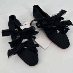 Sleeper Women's Mille-Feuille Silk Bow Ballet Flats in Black EU 42 US 12-12.5